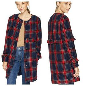 Women's Jack by BB Dakota Swag Out Ruffle Coat Red & Blue Plaid Women's Jack by BB Dakota Swag Out Ruffle Coat Red & Blue Plaid